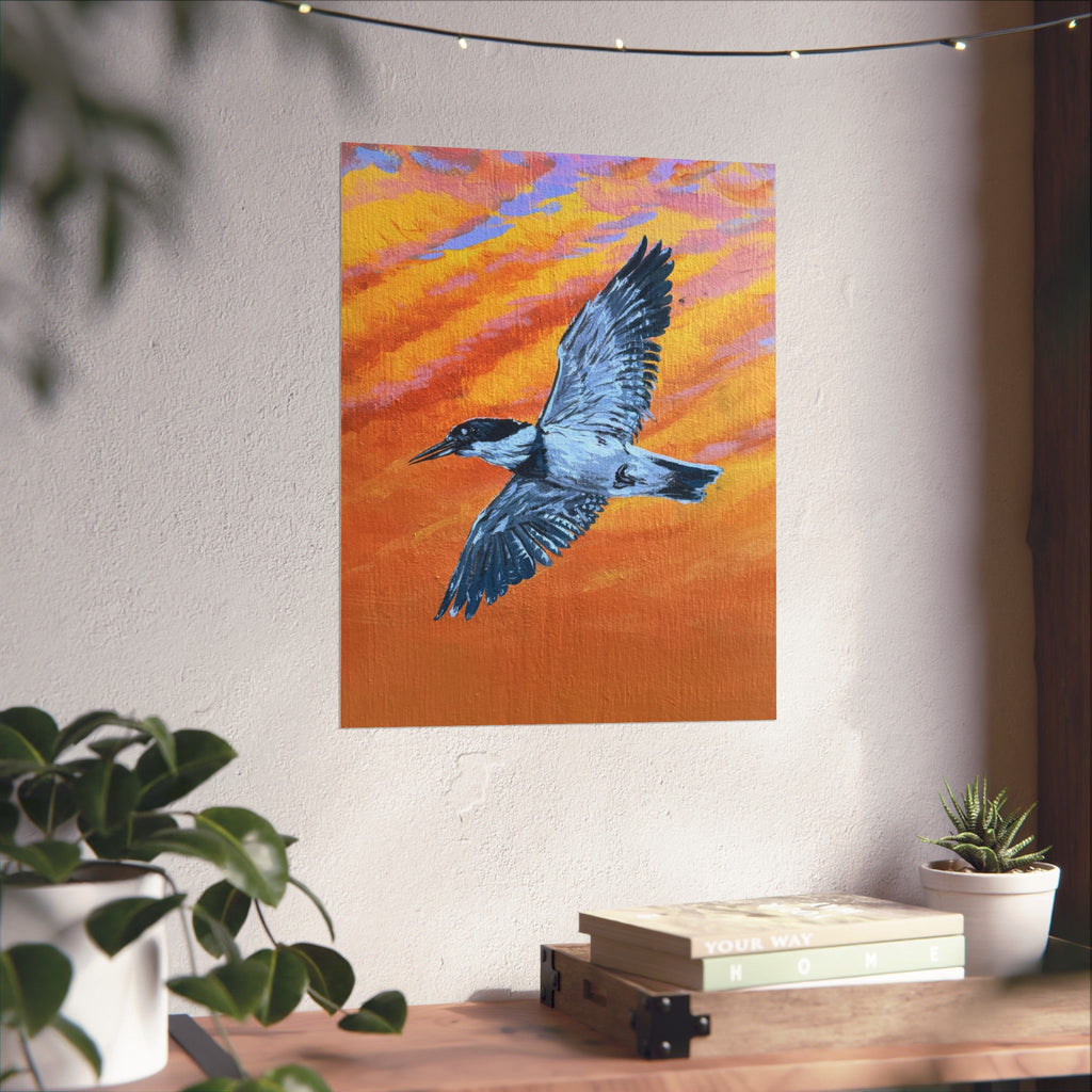 Flying Heron at Sunset Poster - Reflections of the Rock River Mural Prints