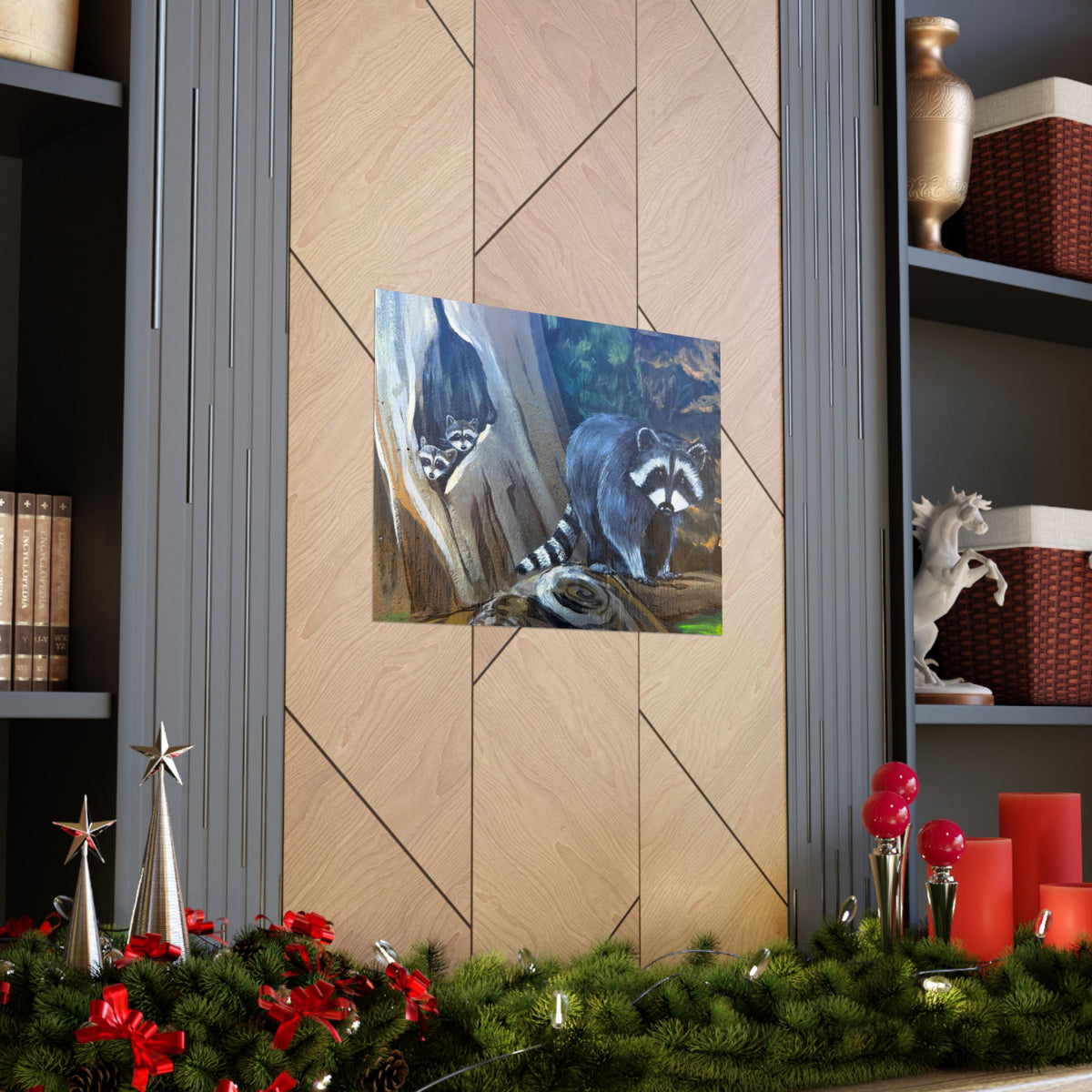 Raccoon Family Wildlife Forest Poster — Reflections of the Rock River Mural Prints