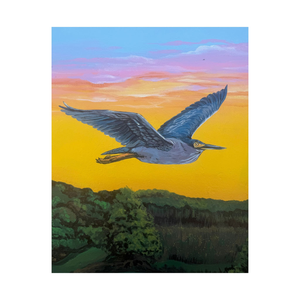Green Heron Sunset Poster — Reflections of the Rock River Mural Print
