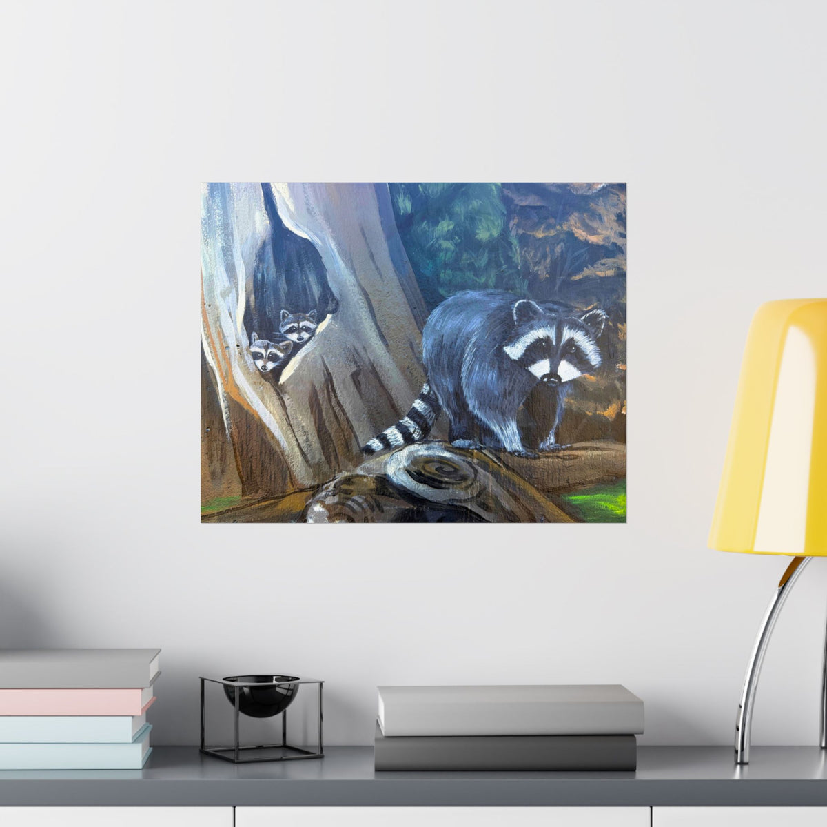 Raccoon Family Wildlife Forest Poster — Reflections of the Rock River Mural Prints