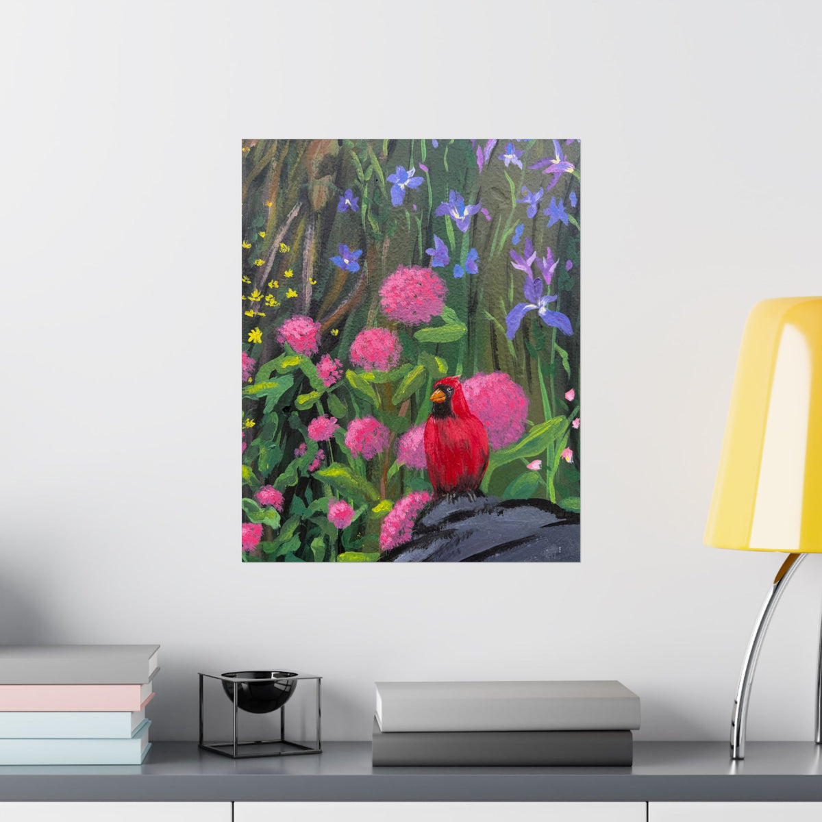 Floral Garden Cardinal Poster — Reflections of the Rock River Mural Prints