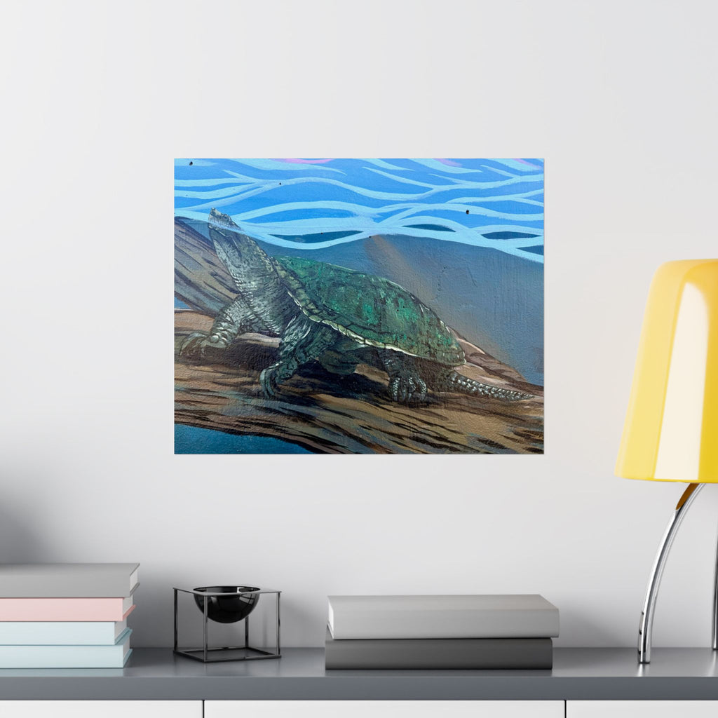 Snapping Turtle Matte Poster — Aquatic Wildlife Wall Art (Horizontal)
