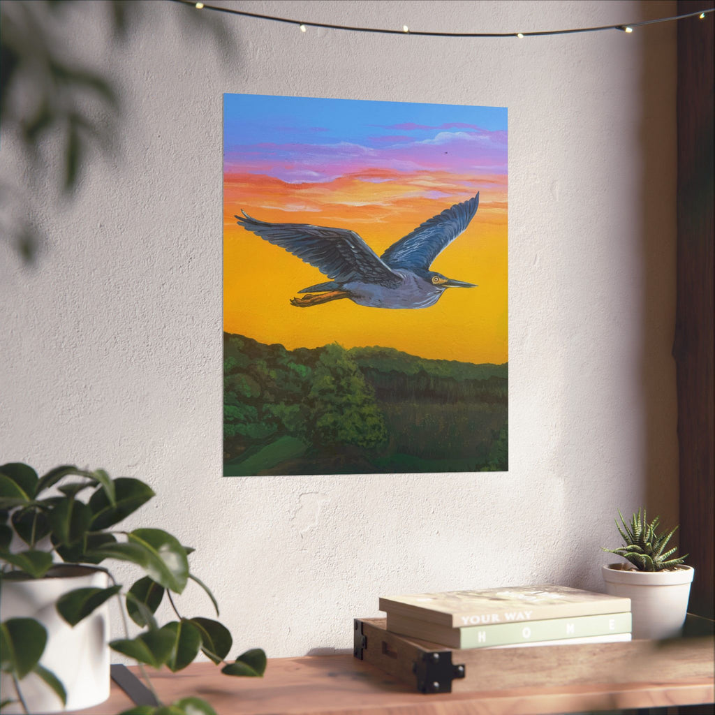 Green Heron Sunset Poster — Reflections of the Rock River Mural Print