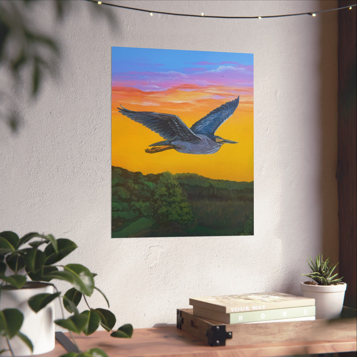 Green Heron Sunset Poster — Reflections of the Rock River Mural Print