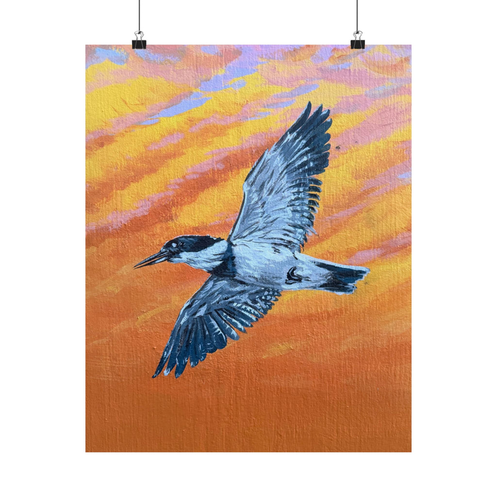 Flying Heron at Sunset Poster - Reflections of the Rock River Mural Prints