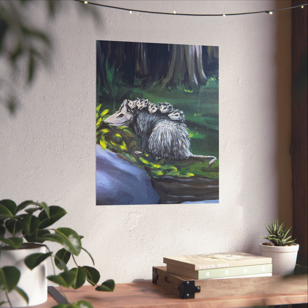 Possum Family Woodland Poster — Reflections of the Rock River Mural Prints
