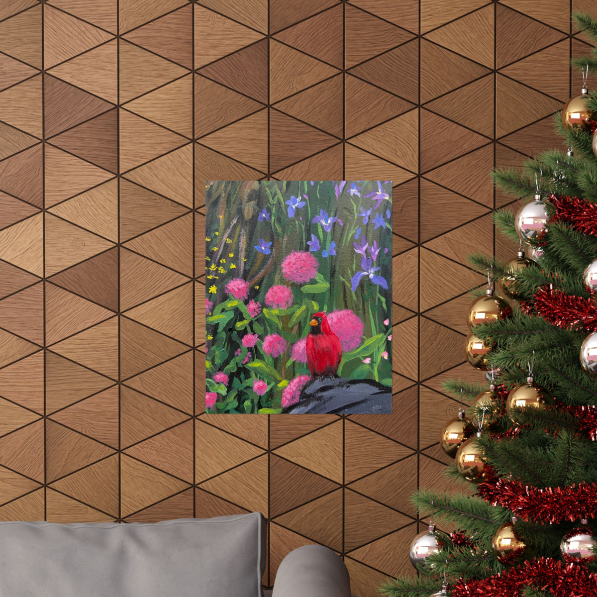 Floral Garden Cardinal Poster — Reflections of the Rock River Mural Prints