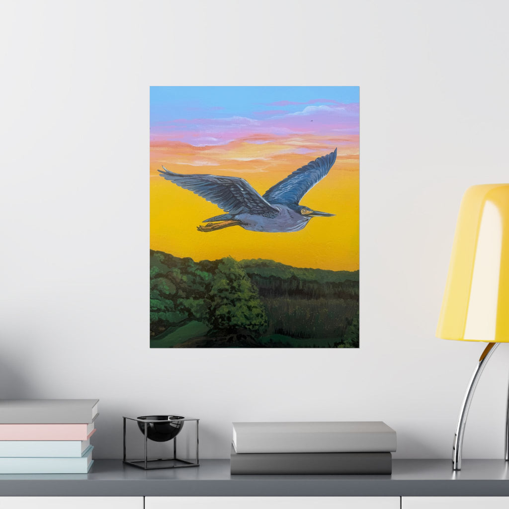 Green Heron Sunset Poster — Reflections of the Rock River Mural Print