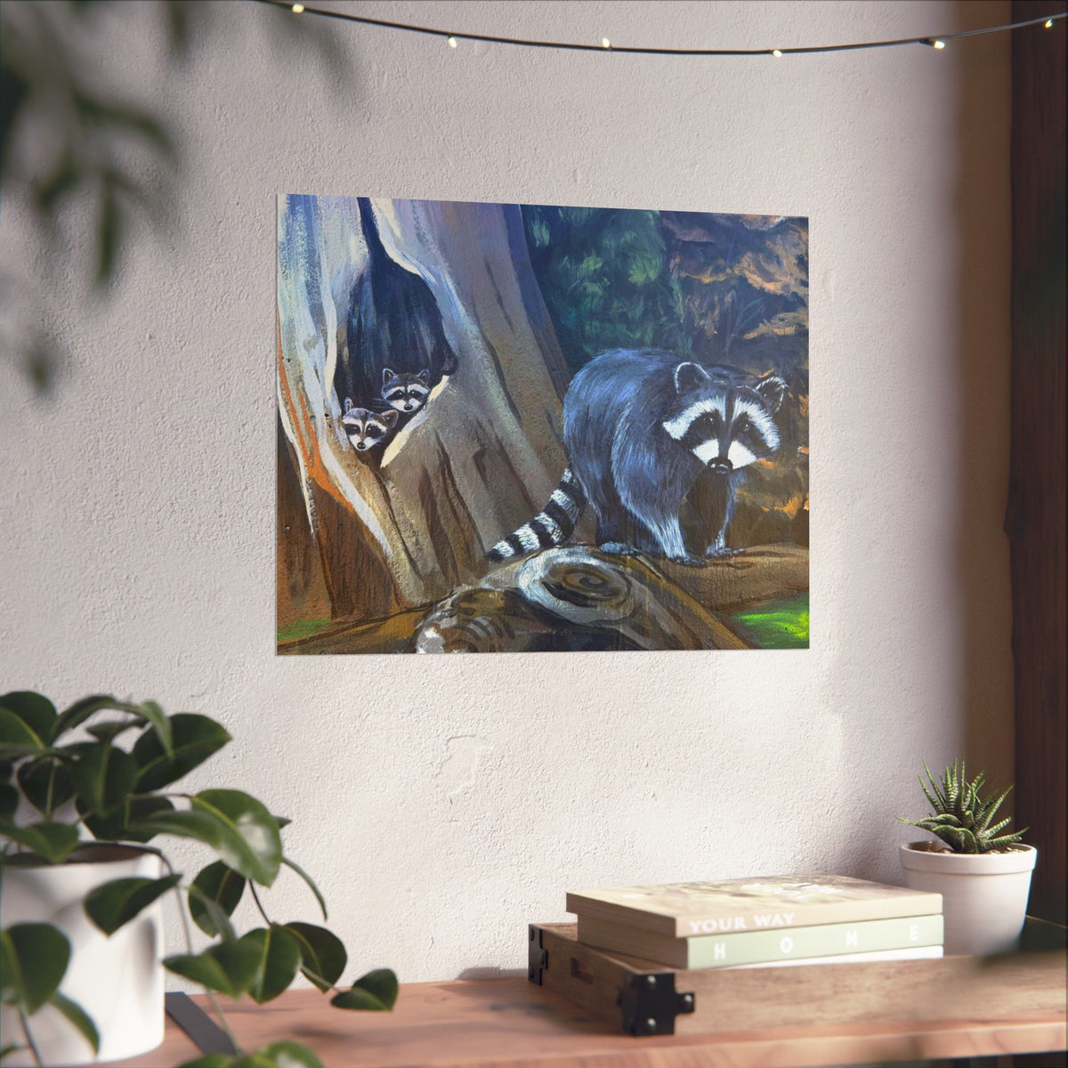 Raccoon Family Wildlife Forest Poster — Reflections of the Rock River Mural Prints