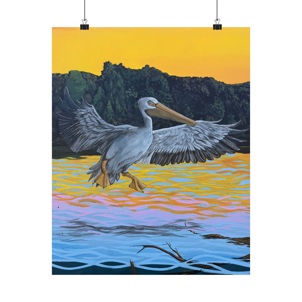 Pelican Sunset Coastal Wildlife Poster — Reflections of the Rock River Mural Print