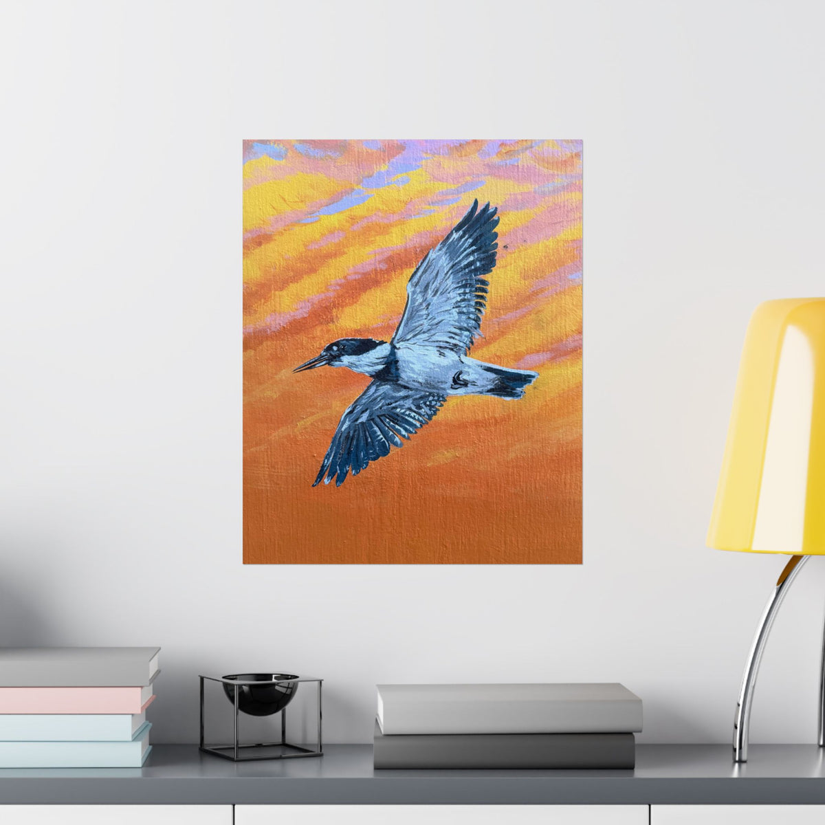 Flying Heron at Sunset Poster - Reflections of the Rock River Mural Prints