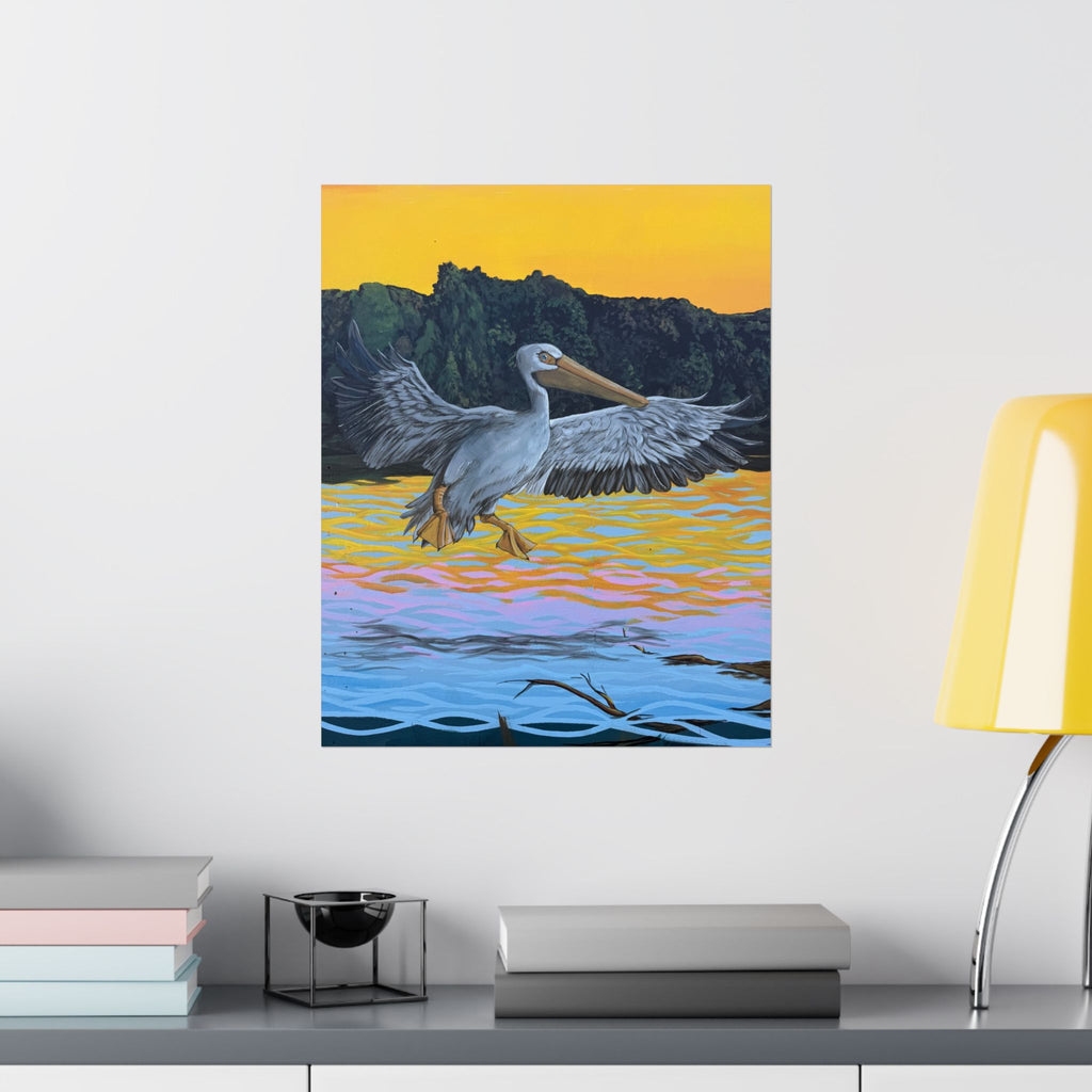 Pelican Sunset Coastal Wildlife Poster — Reflections of the Rock River Mural Print