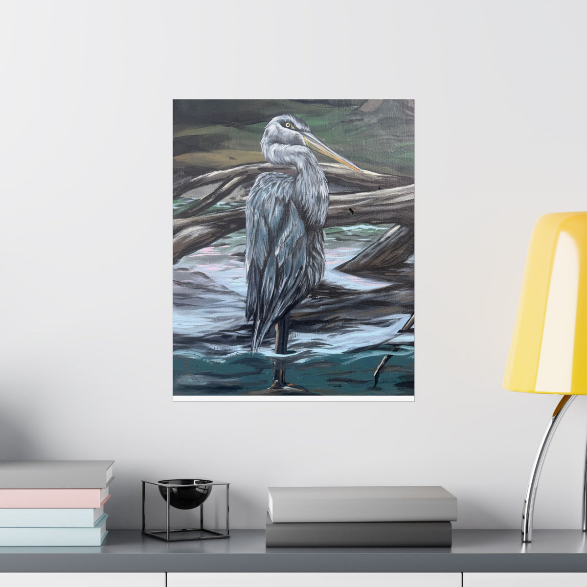Blue Heron Wildlife — Reflections of the Rock River Mural Print