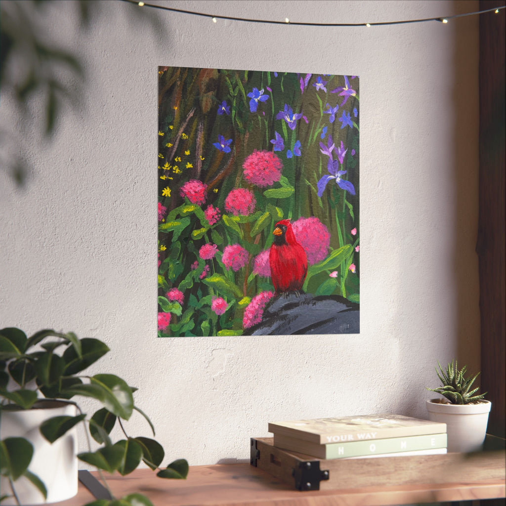 Floral Garden Cardinal Poster — Reflections of the Rock River Mural Prints