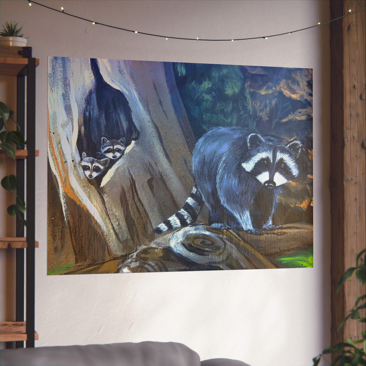 Raccoon Family Wildlife Forest Poster — Reflections of the Rock River Mural Prints